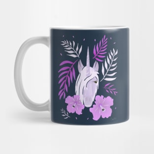 Pink Unicorn Tropical Hibiscus and Leaves Mug